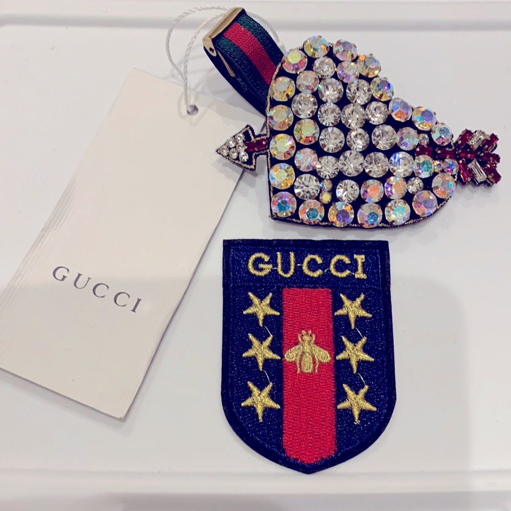 GUCCI 💘 Valentines Day Heart Cuff Bracelet Web Dark Gold Bracelet w/Free Patch